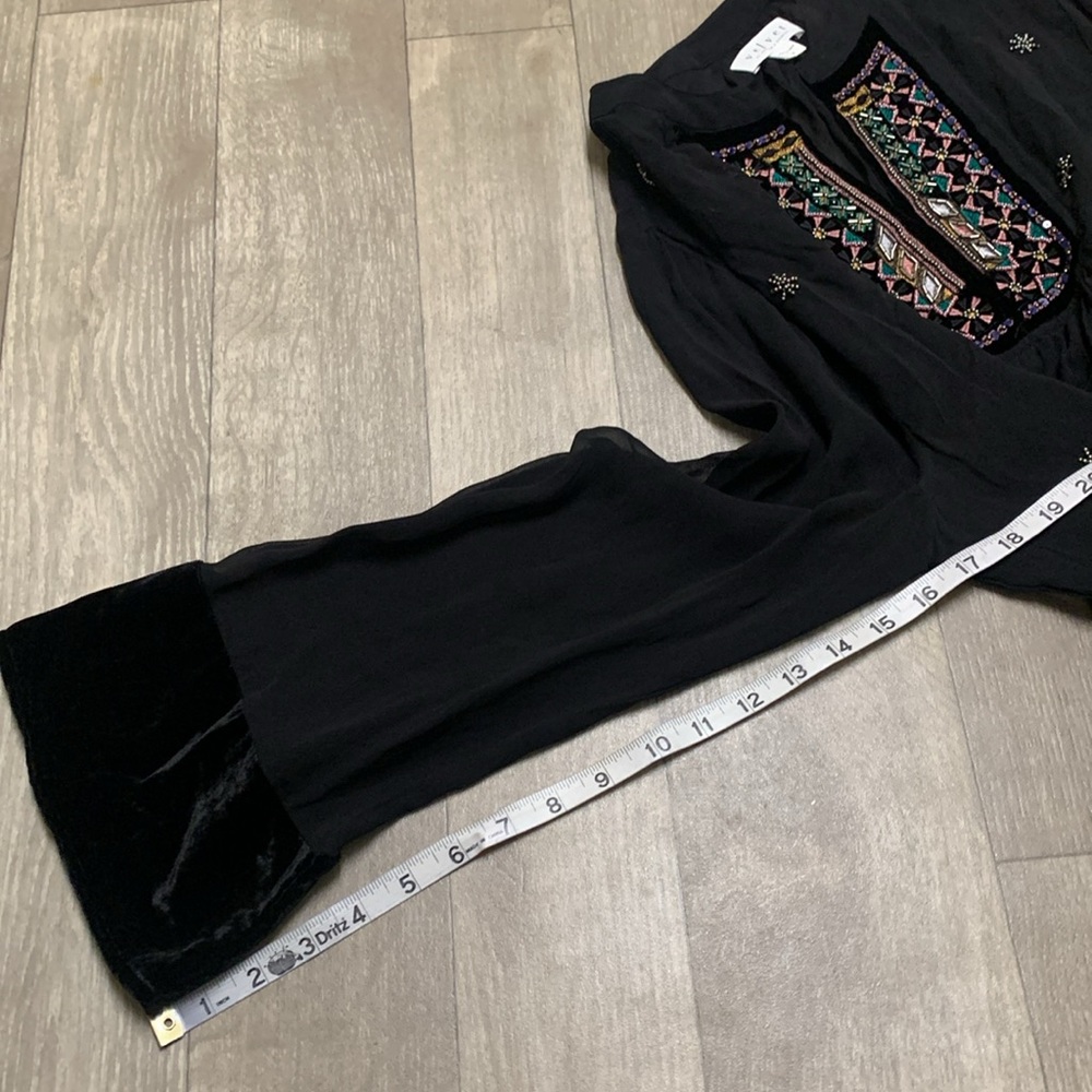 Velvet By Graham & Spencer Embellished Sheer Long Sleeve Beaded Top Blouse Shirt - Picture 8 of 9